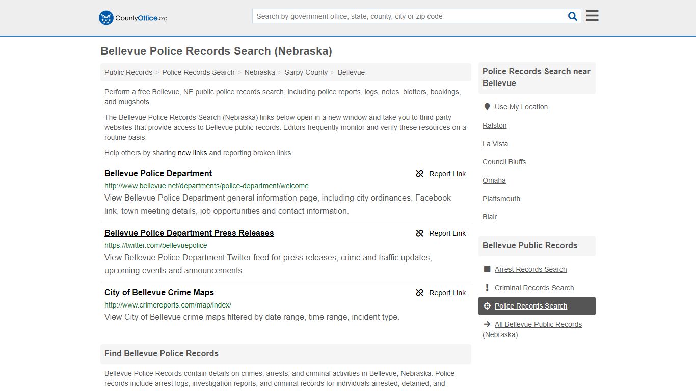 Bellevue Police Records Search (Nebraska) - County Office